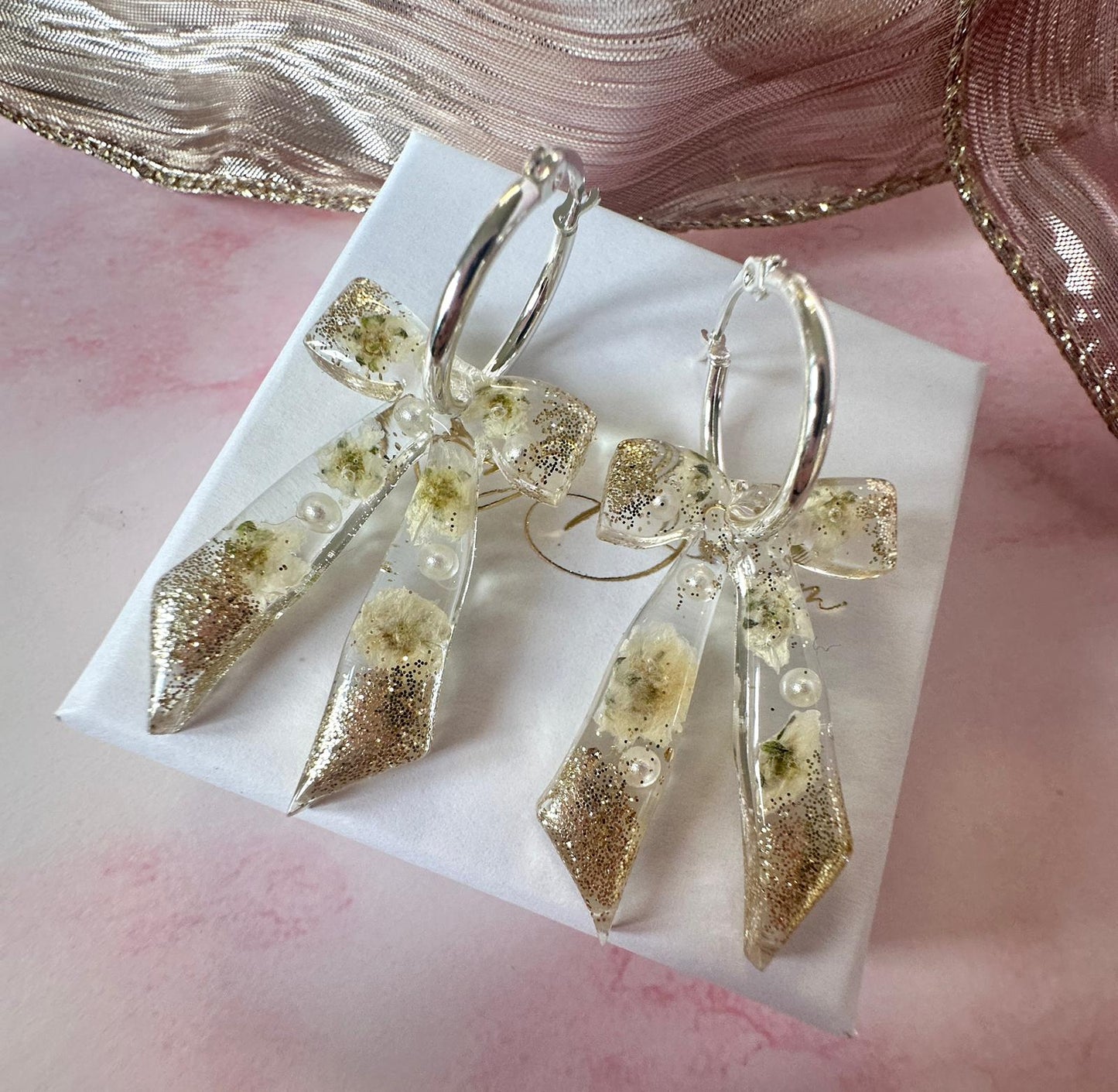 White Gypsophila sparkle Bow earrings