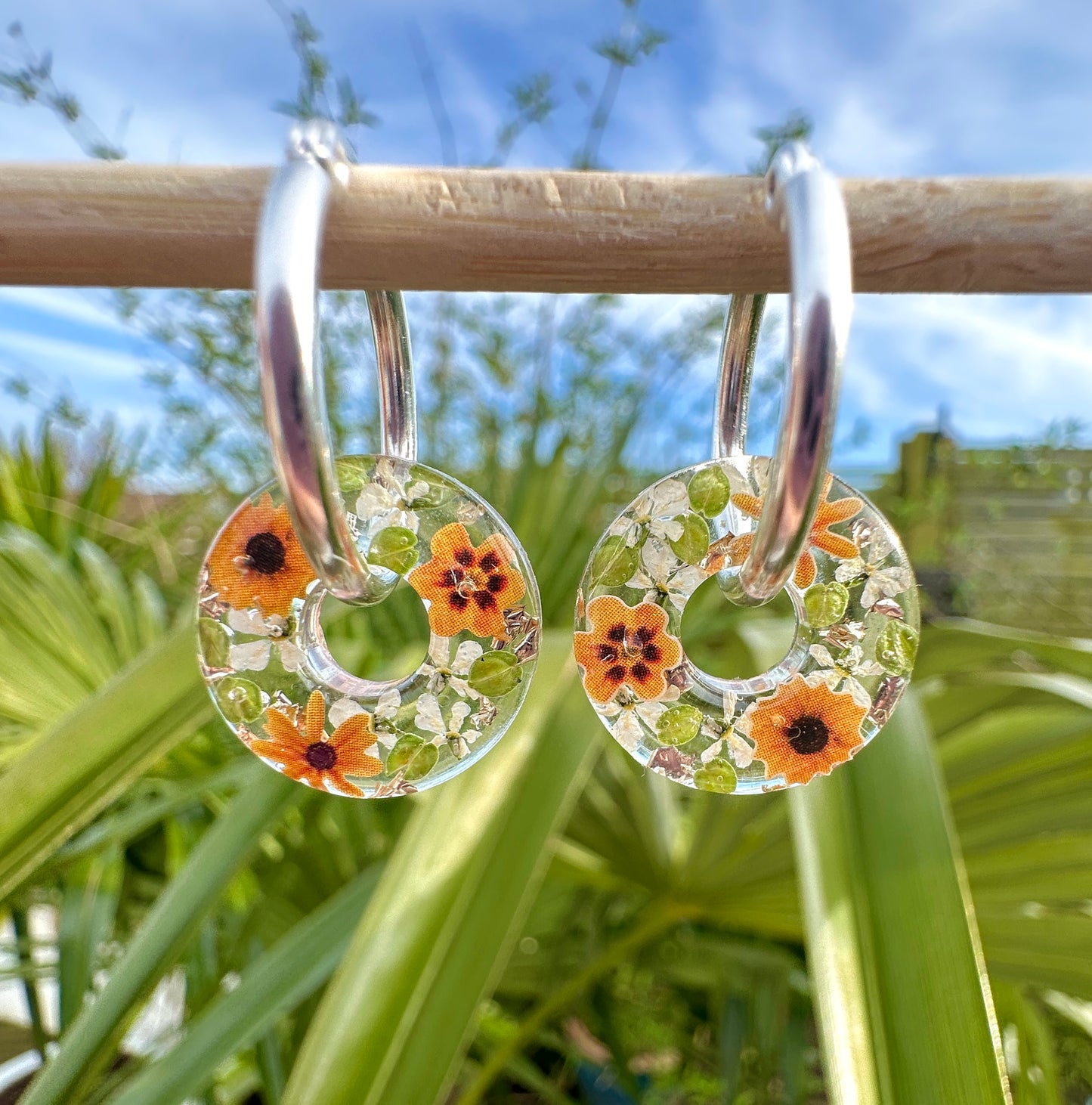 Sunflower Donut Hoop earrings.