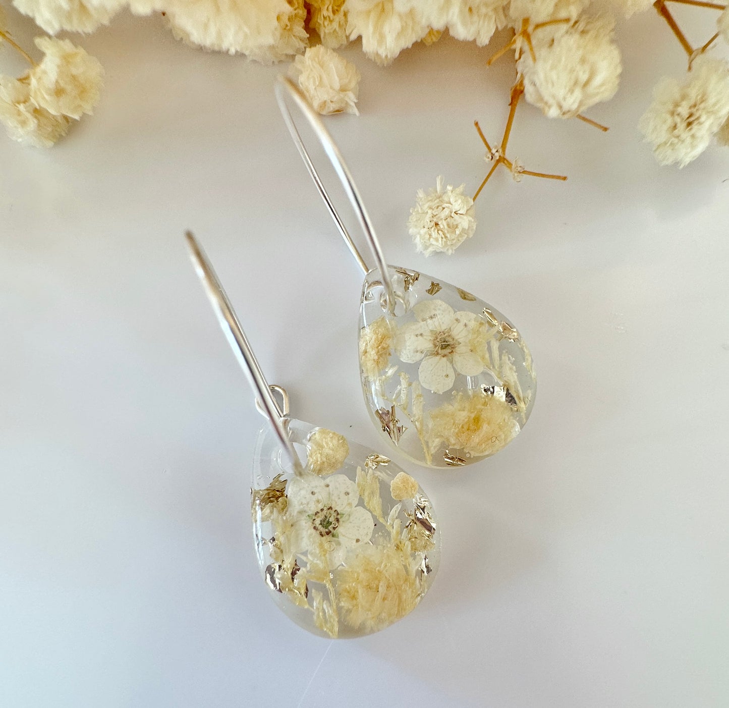 925 sterling silver Boho cream Teardrop hoop earrings.