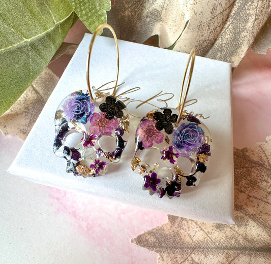 Nightshade flower Skull earrings