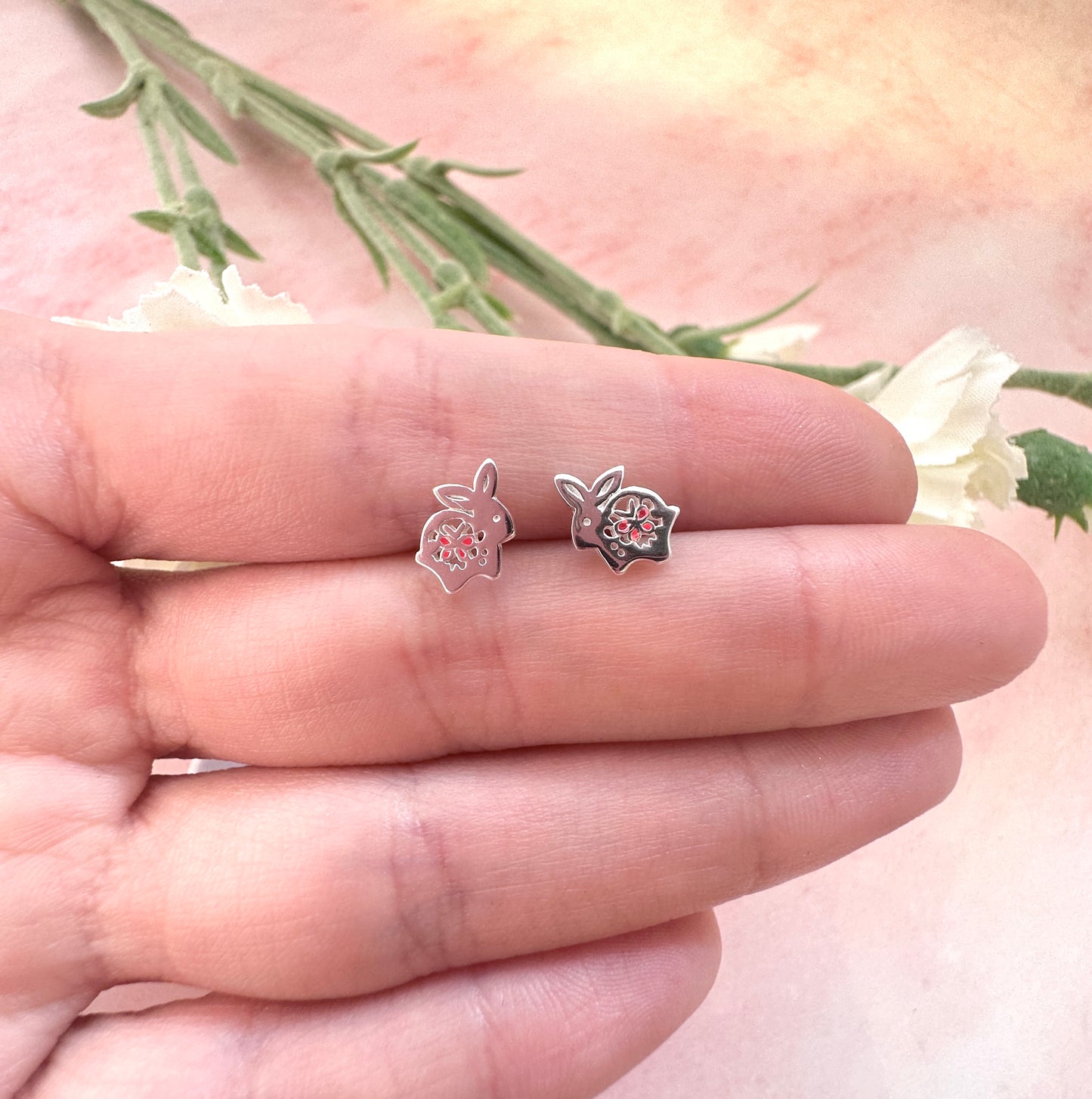 925 sterling silver Butterfly Easter bunny stud earrings.