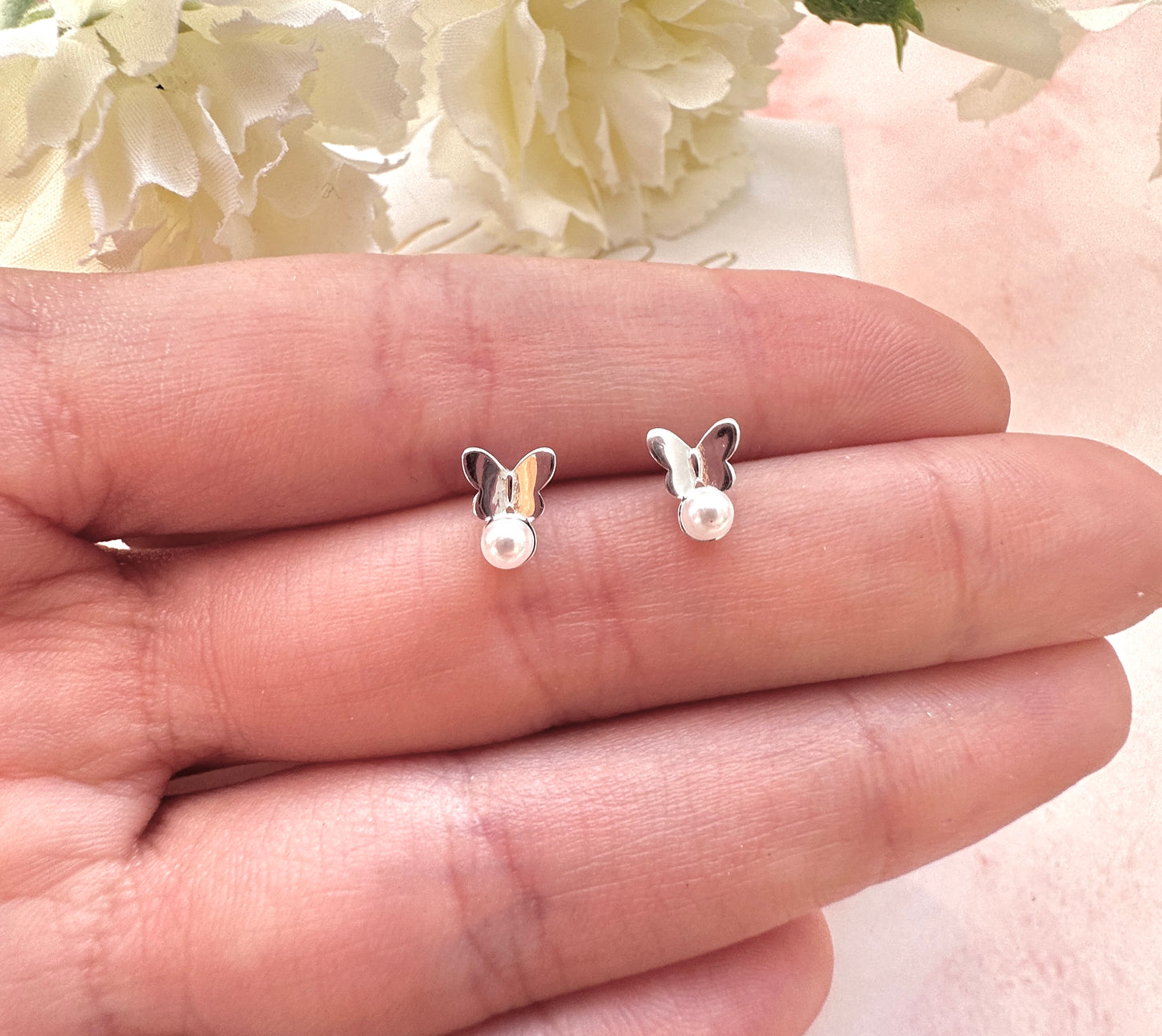 925 Sterling silver Butterfly Pearl stud earrings.