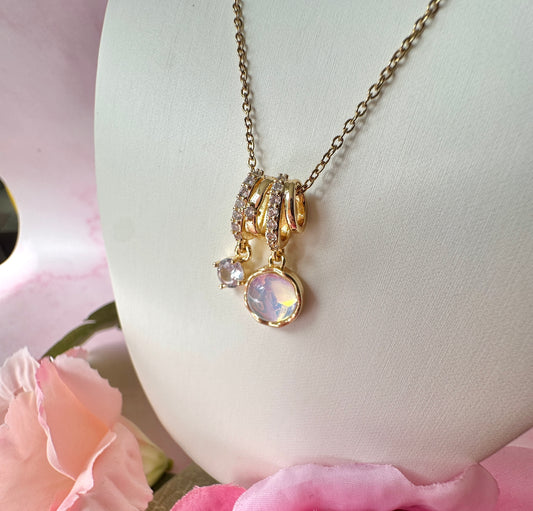 Gold opalescent cz charm cluster Necklace.