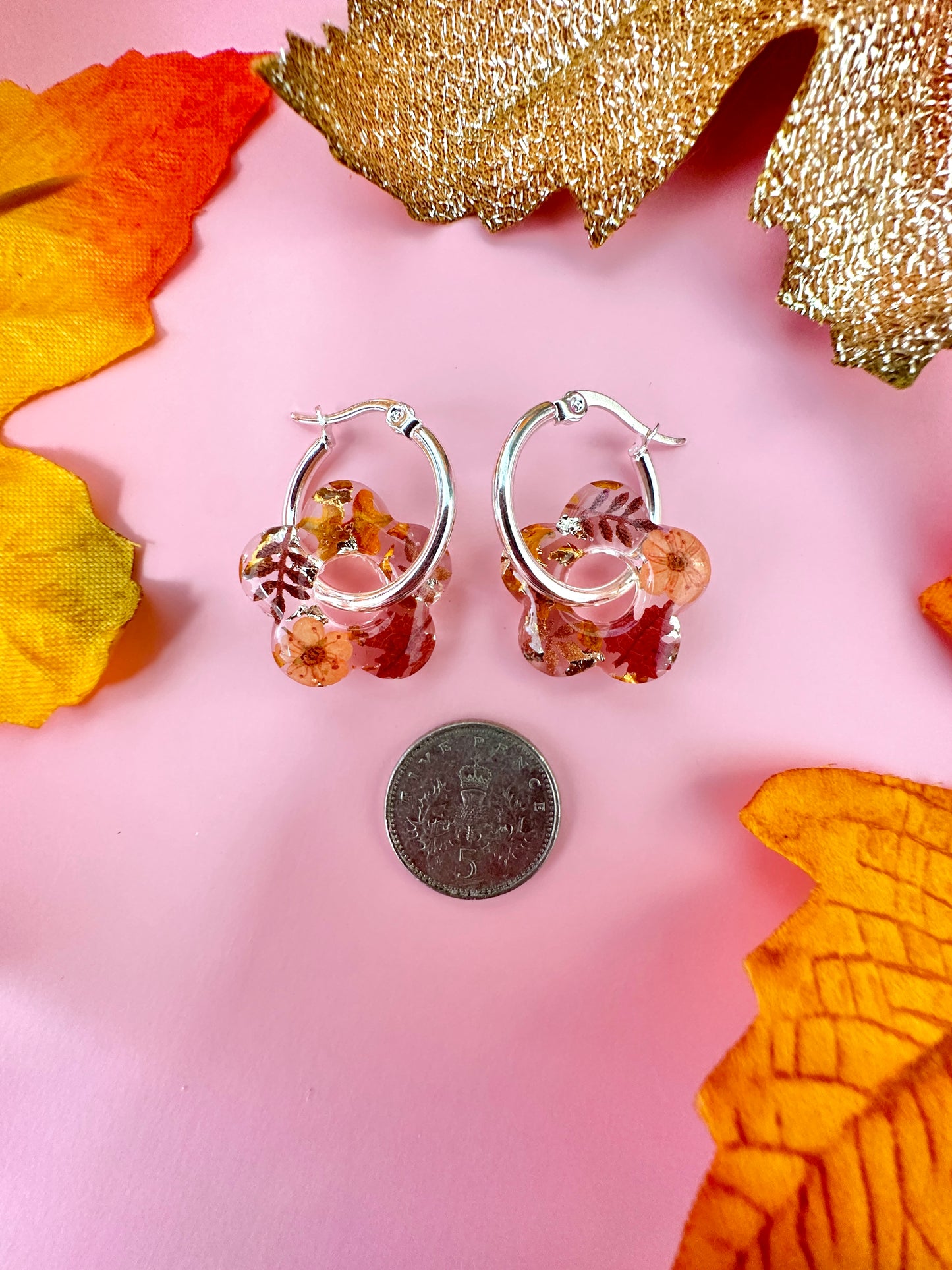 Amber Bloom autumn flower earrings.