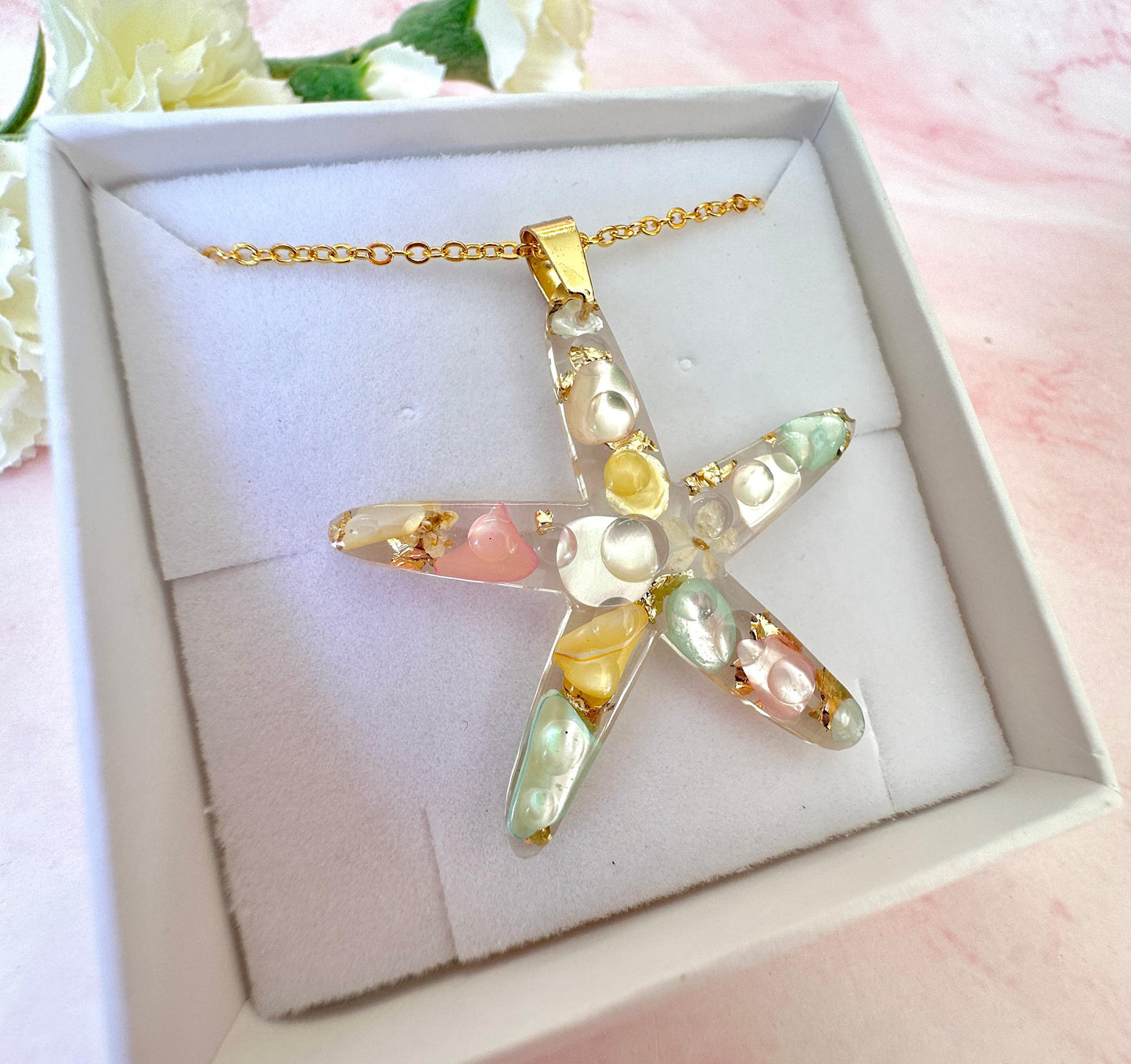 Gold Starfish seashell necklace.