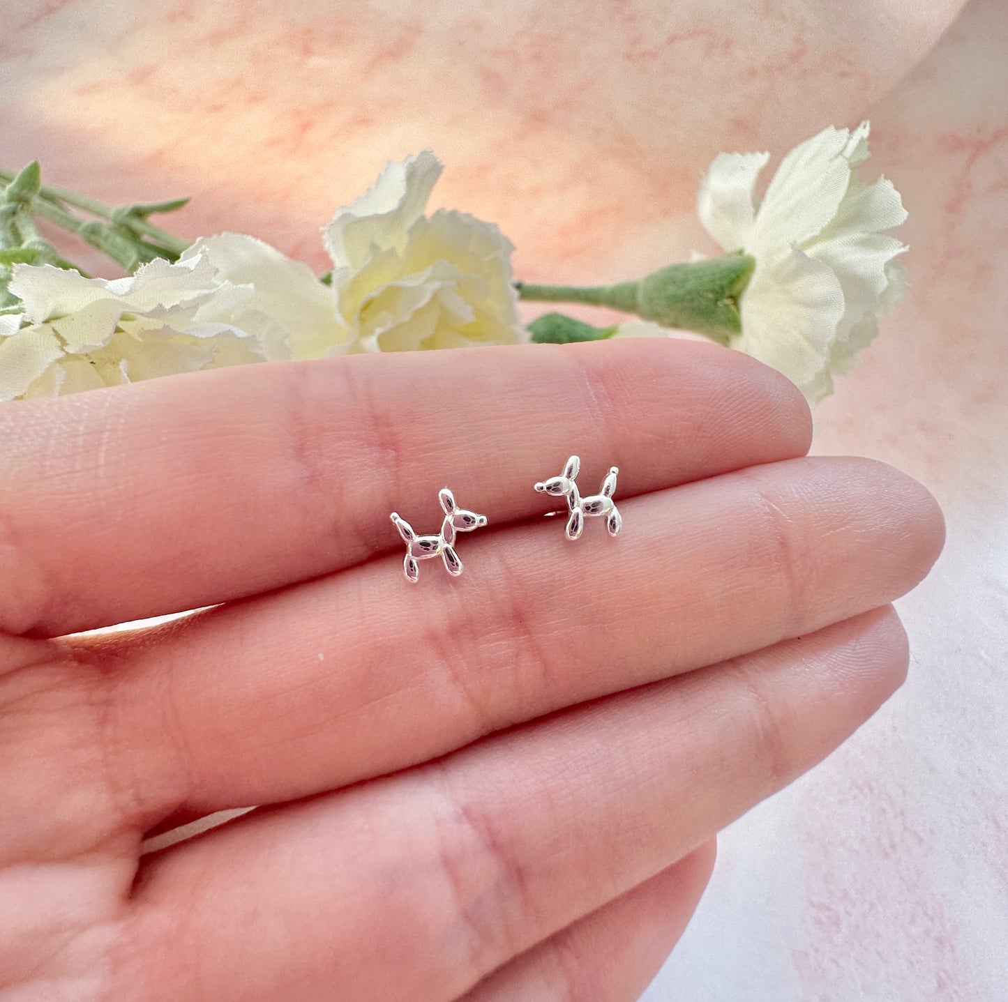 925 Sterling Silver Balloon Dog stud earrings.
