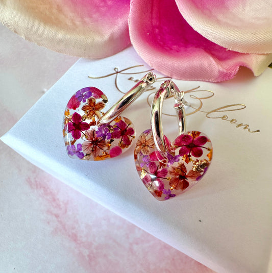 Black Forest flower heart hoop earrings.