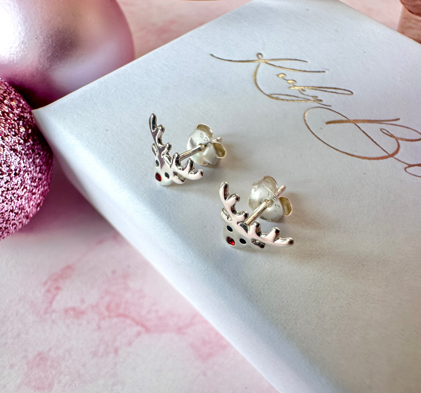 925 Sterling silver Rudolf Reindeer Stud earrings.