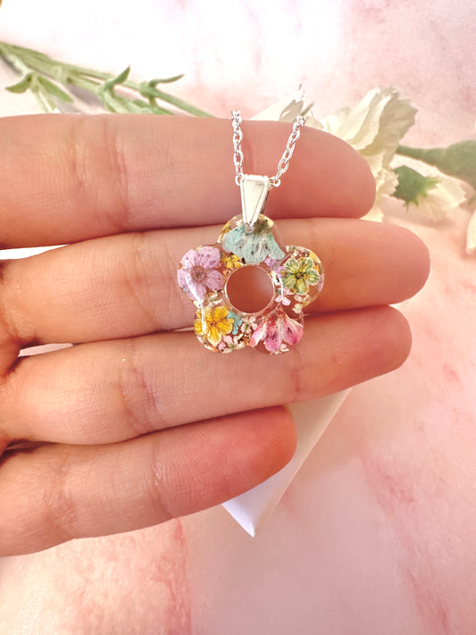 Silver Watercolour Bloom flower necklace.