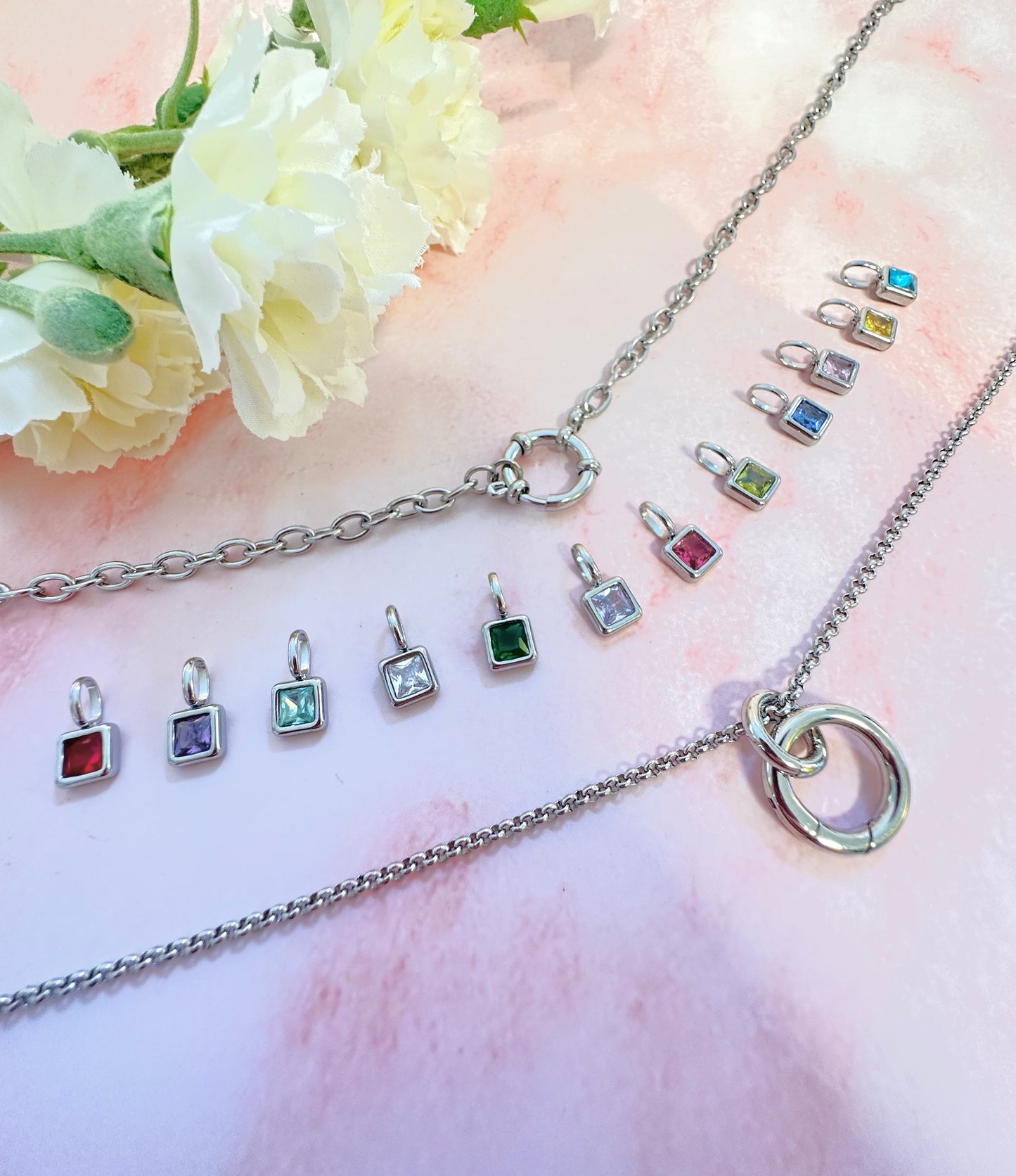 Silver Personalised Birthstone necklace.