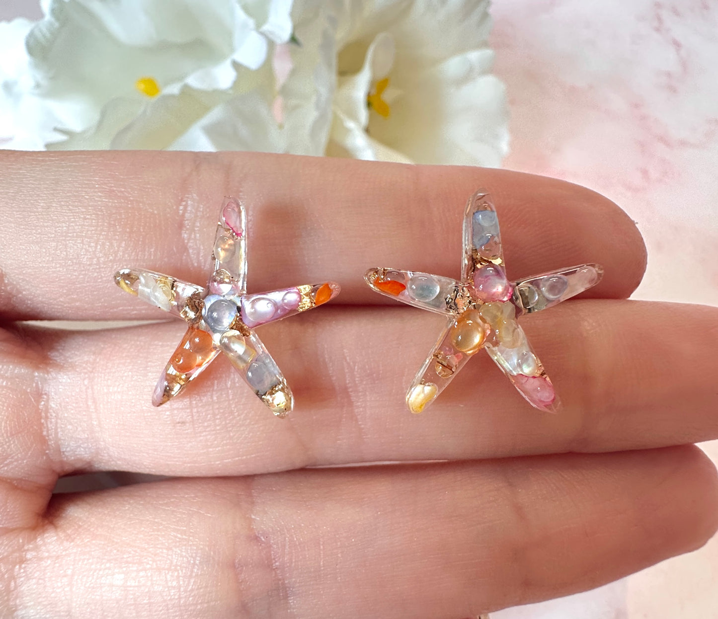 Seashell starfish 925 sterling silver Stud earrings.