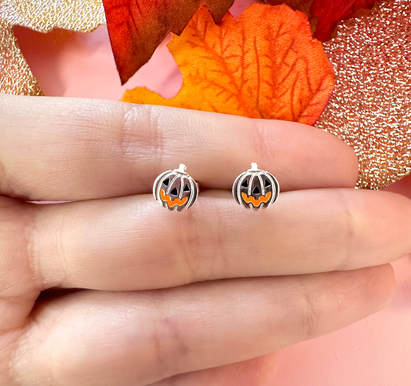 925 sterling silver Pumpkin face stud earrings.