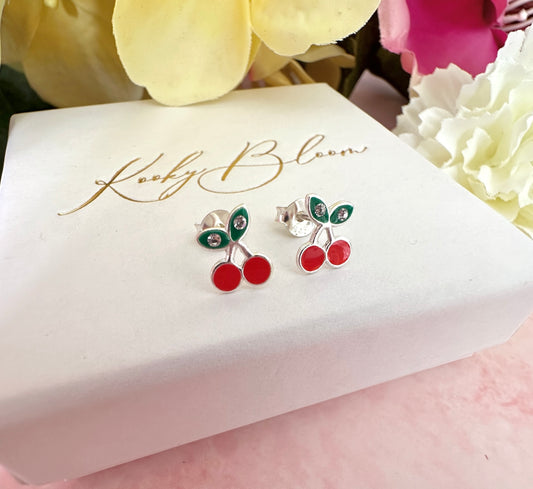 925 Sterling silver red Cherry stud earrings.