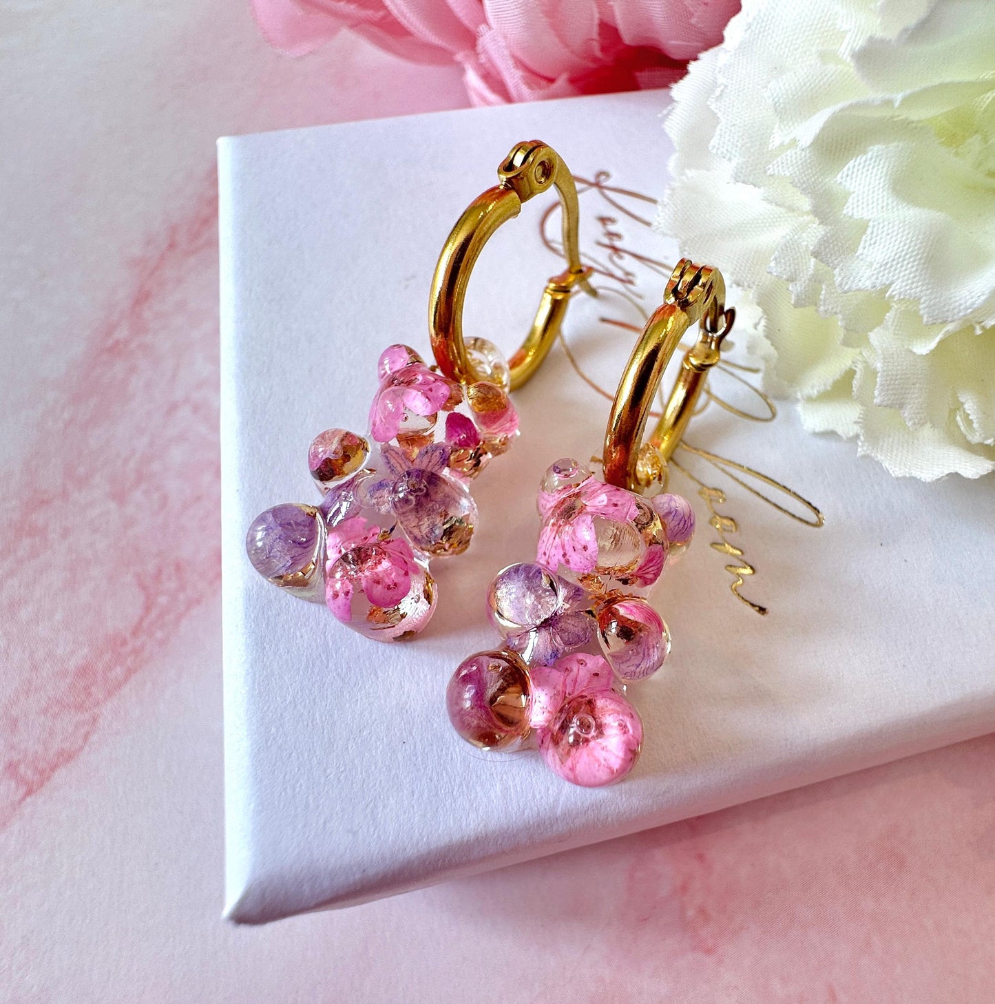 Gummy Bloom Bear hoop earrings.