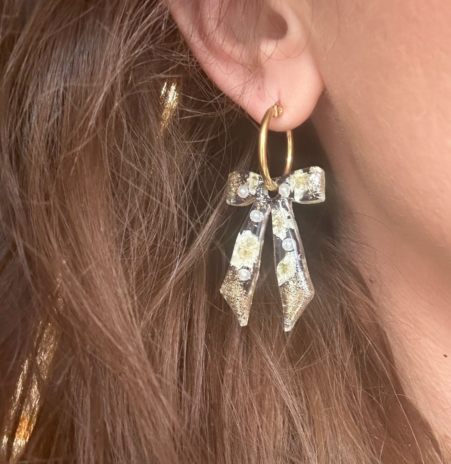 White Gypsophila sparkle Bow earrings