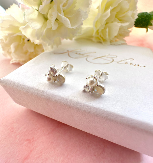 925 Sterling Opal Pearl cluster stud earrings.