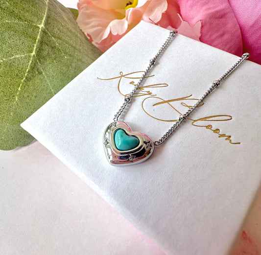 Silver Turquoise heart satellite chain necklace.