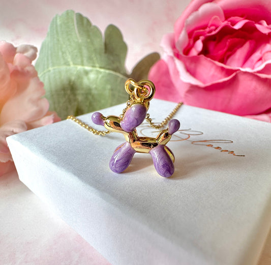 Lilac Balloon Dog gold Necklace.