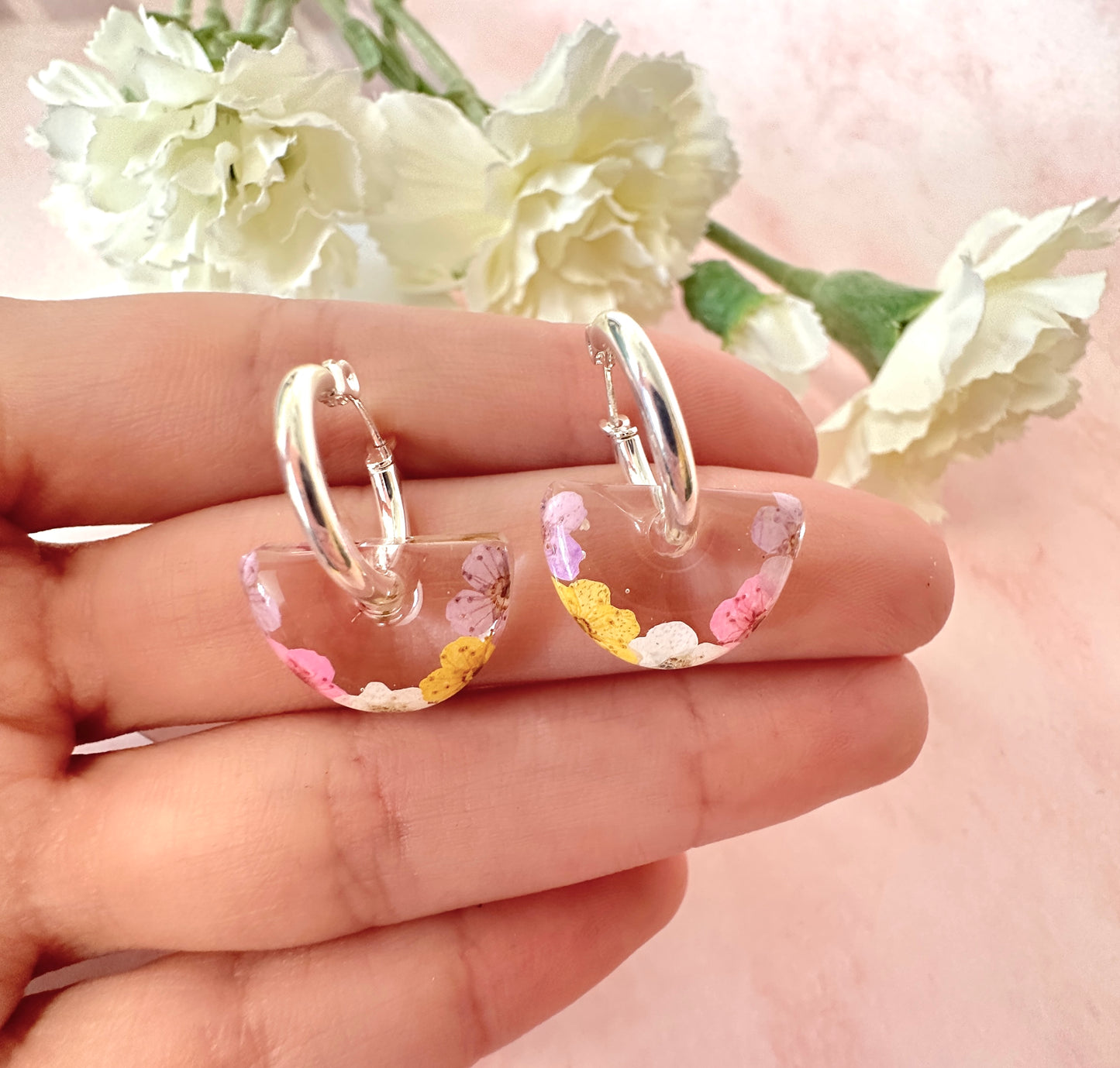 Blossom scallop semi circle bloom earrings.