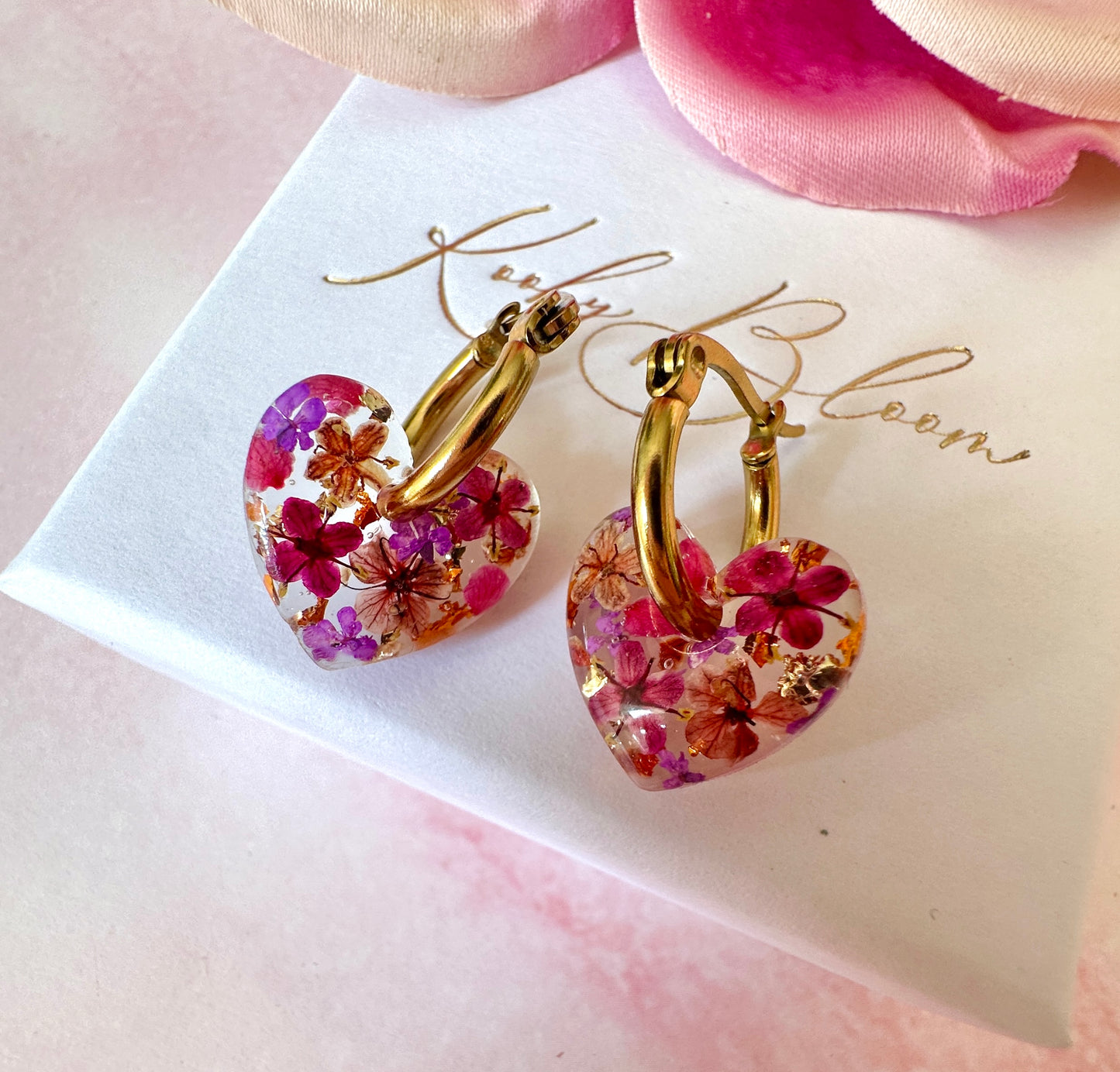 Black Forest flower heart hoop earrings.