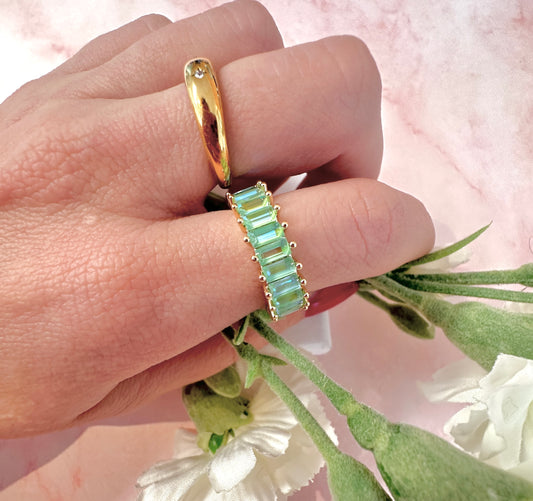 Gold Mint green rectangle stone Adjustable ring.