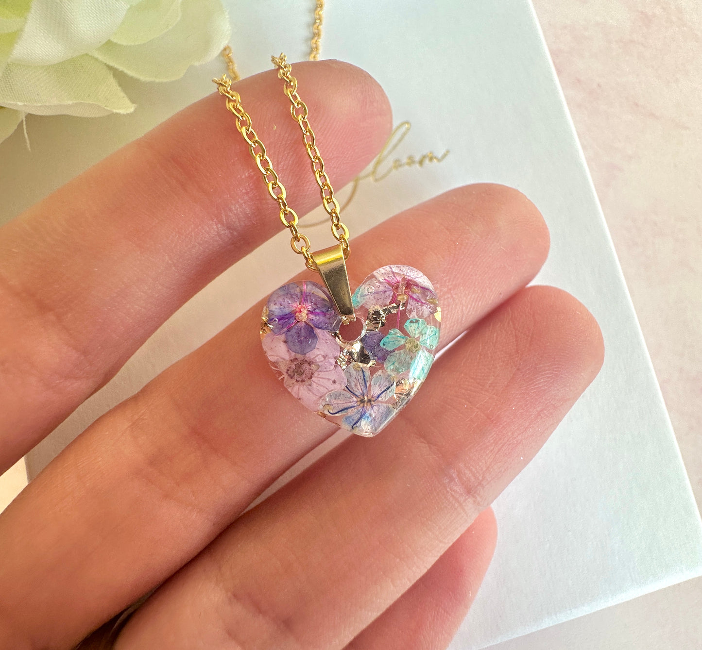 Gold Mini Violet Meadow Heart Necklace.