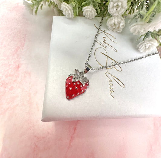 Silver Strawberry necklace.
