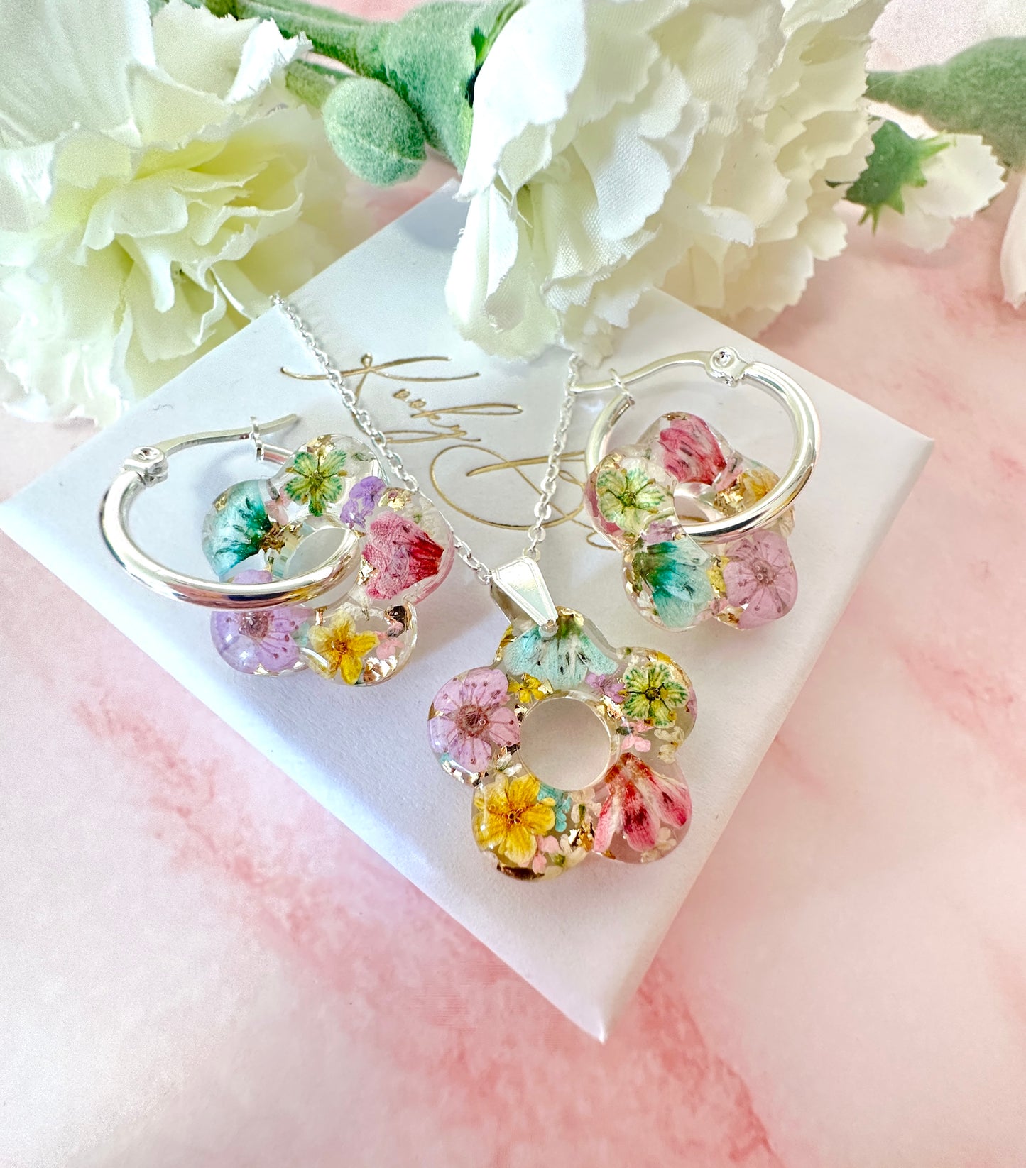Watercolour Bloom Flower Donut Hoop earrings.