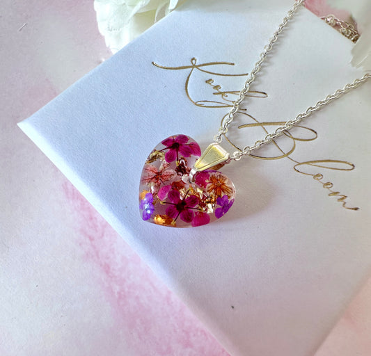 Silver Black Forest flower Heart Necklace