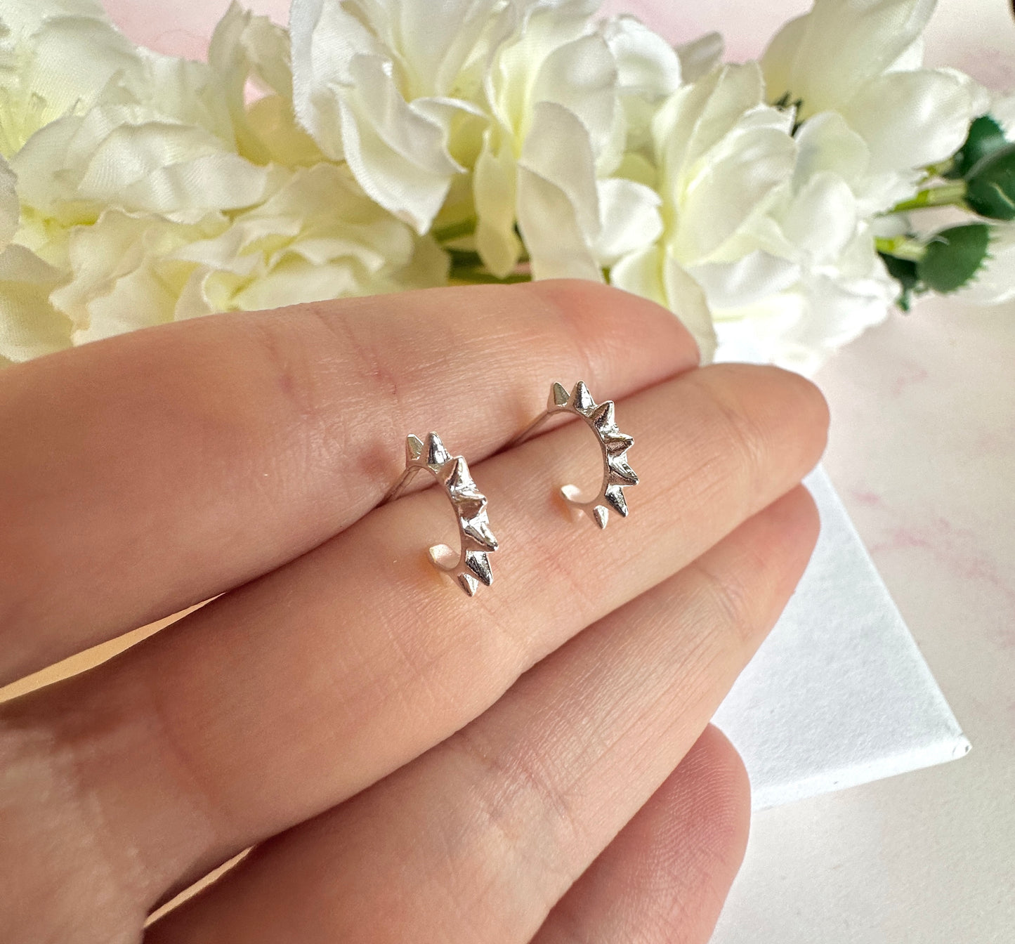 925 sterling silver Spike half hoop stud earrings.