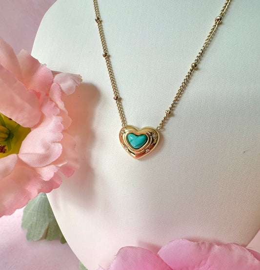 Gold Turquoise Heart satellite chain necklace.