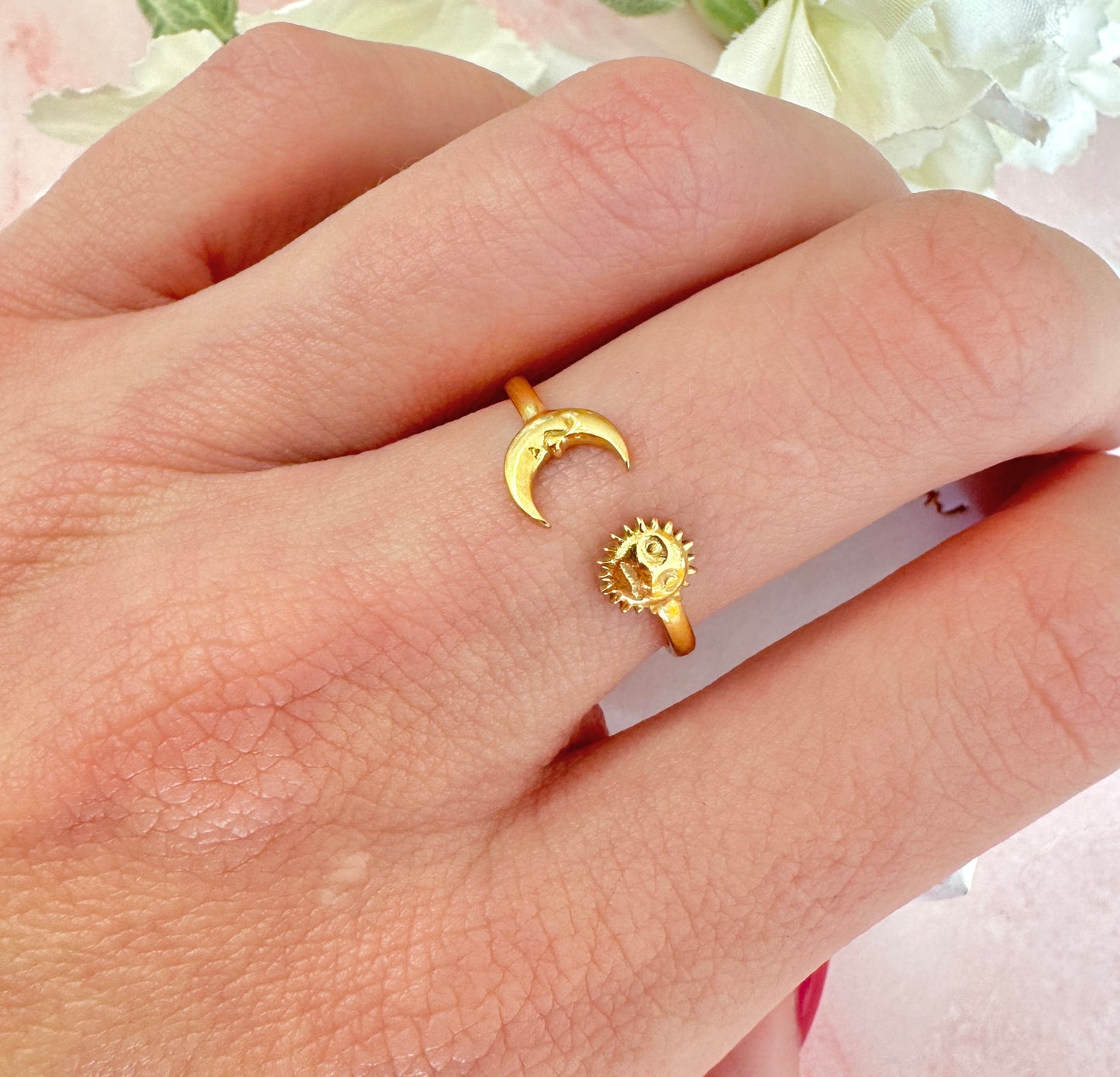 Sun & Moon adjustable Gold ring.