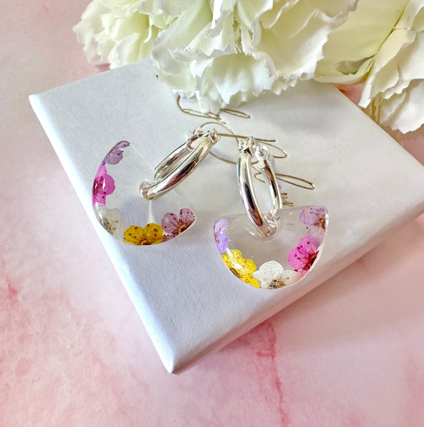 Blossom scallop semi circle bloom earrings.