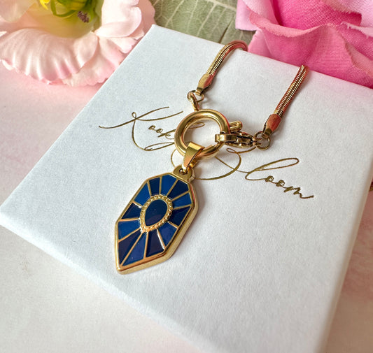 Gold Blue pendant clasp  necklace.