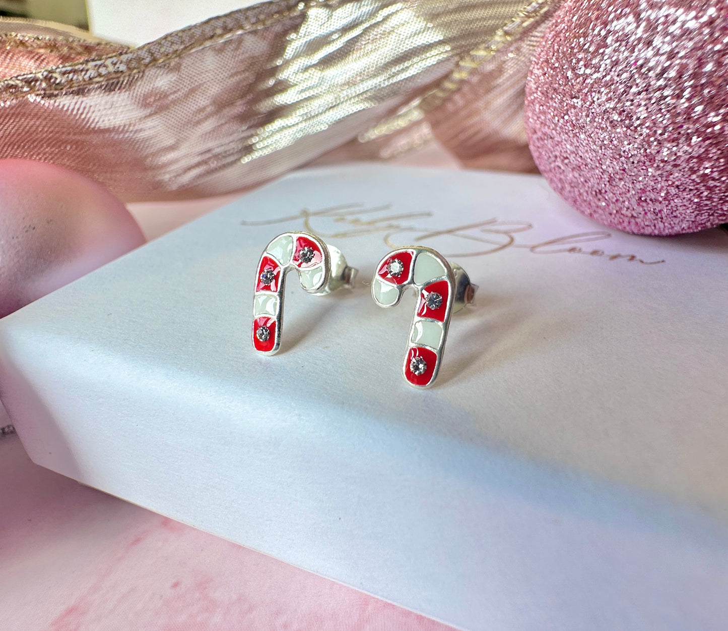 925 Sterling silver Candy cane stud earrings.