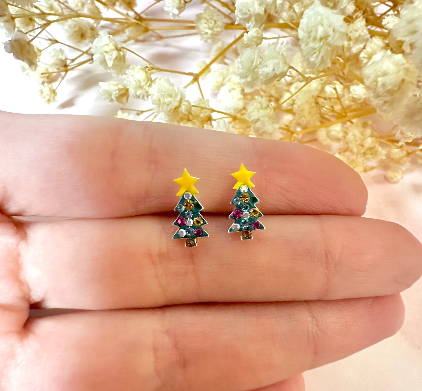 925 sterling silver Fairy light Christmas tree stud earrings.