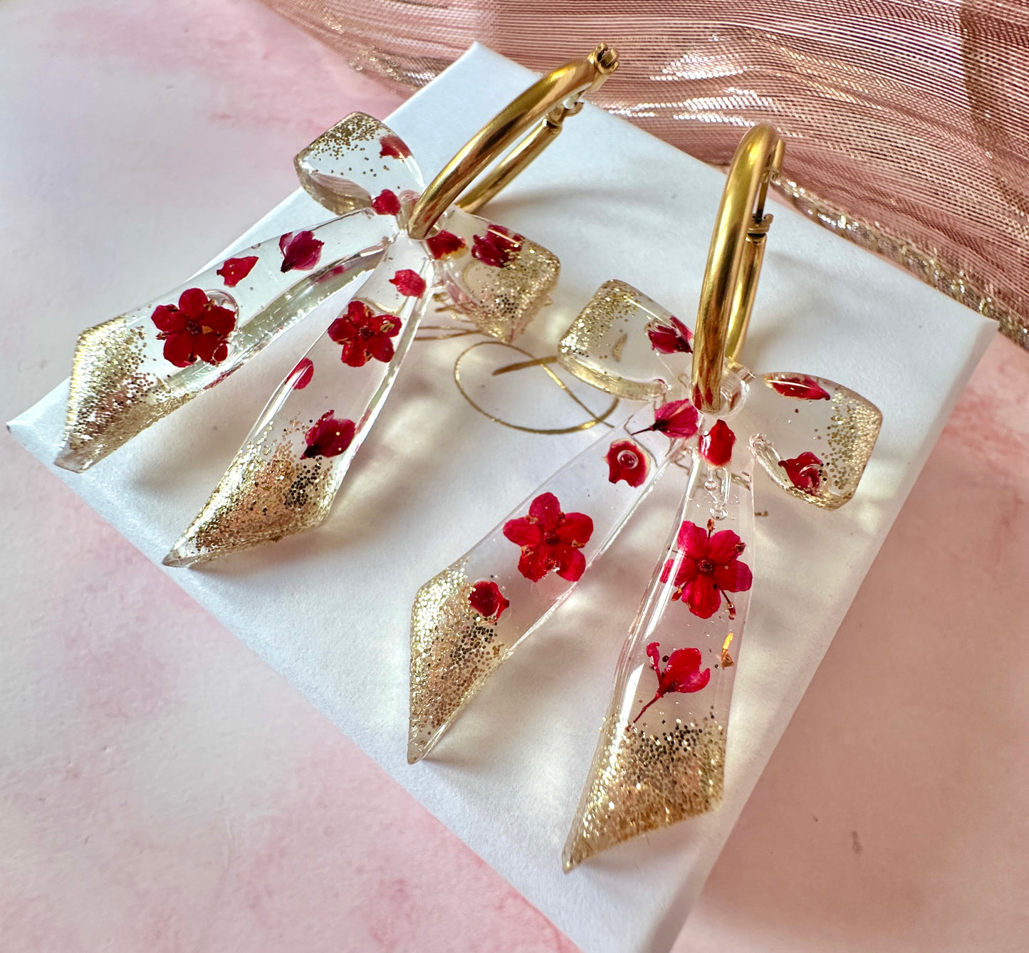 Red festive Flower bow earrings