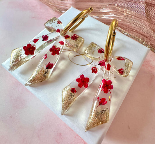 Red festive Flower bow earrings