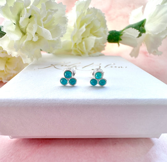 925 Sterling Aqua tri bead Opal stud earrings.