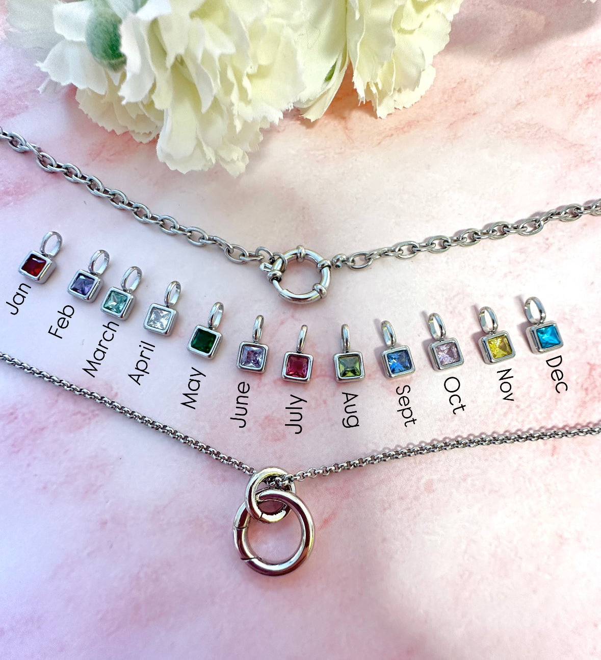 Silver Personalised Birthstone necklace.