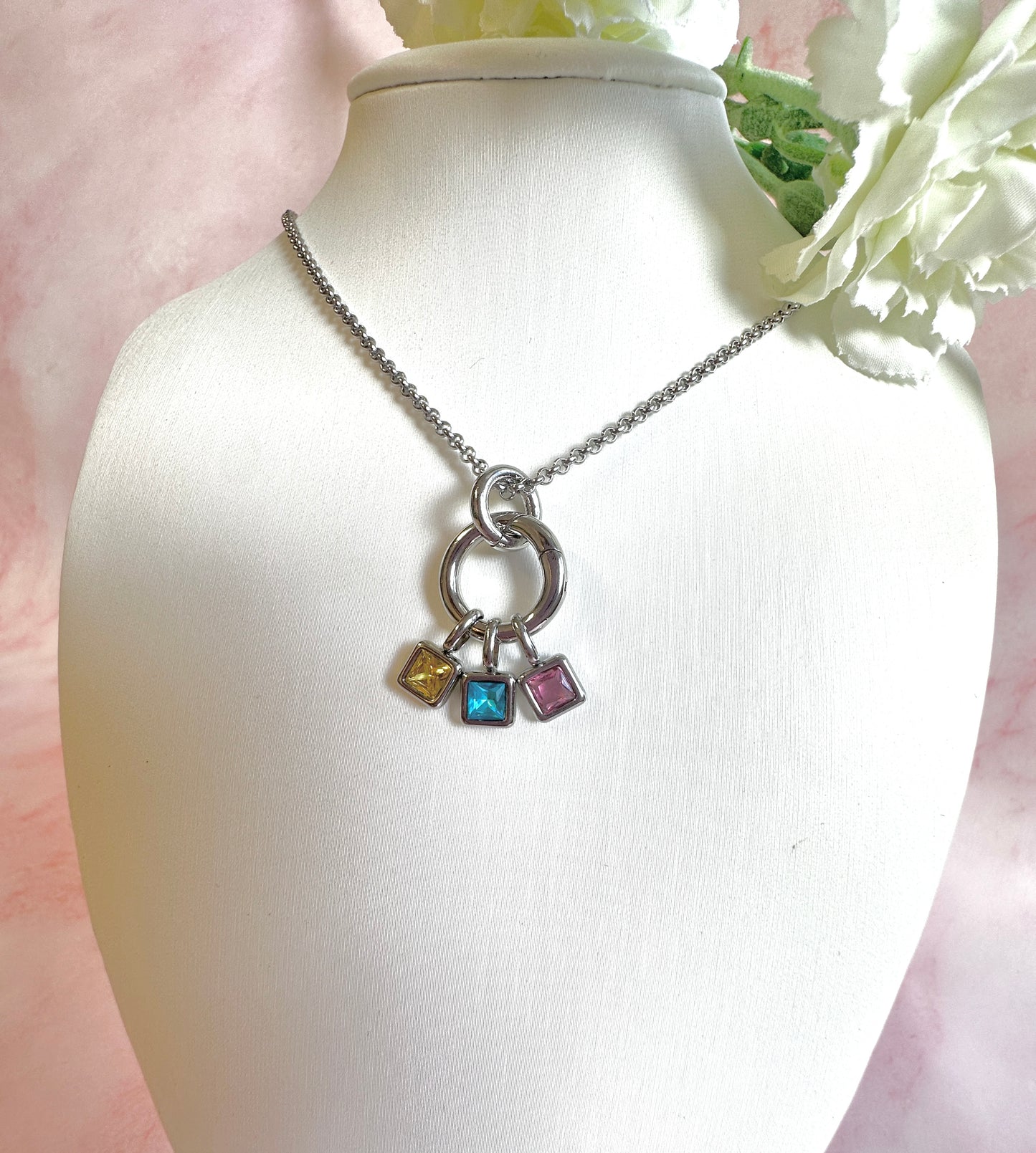 Silver Personalised Birthstone necklace.