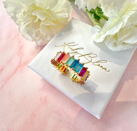 Gold multicoloured rectangle stone Adjustable ring.