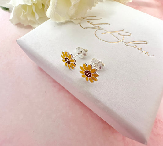925 sterling silver sunflower stud earrings.