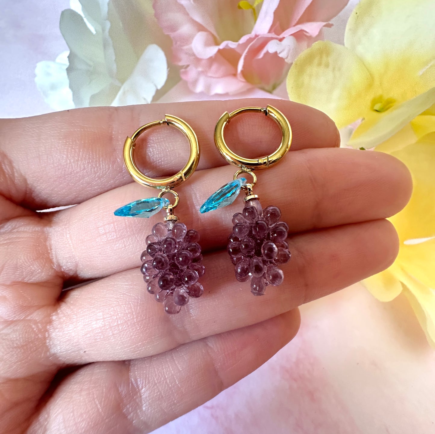 Purple grape gold earrings.
