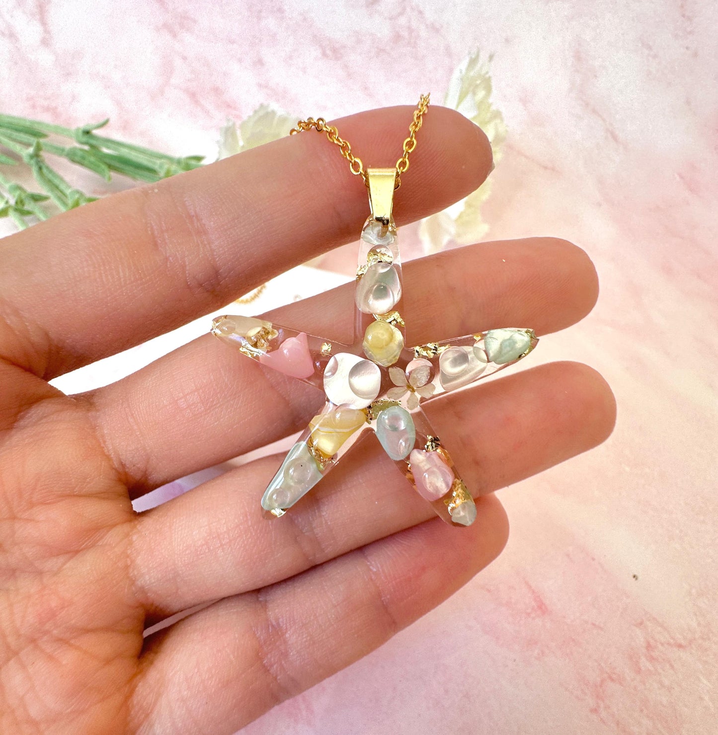 Gold Starfish seashell necklace.