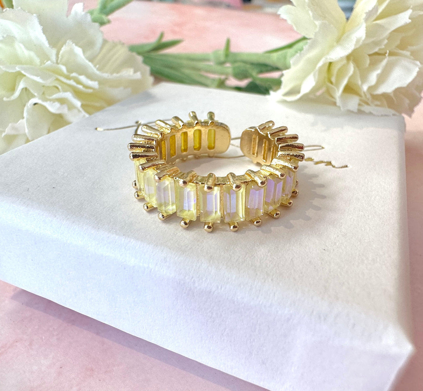 Gold Yellow rectangle stone Adjustable ring.
