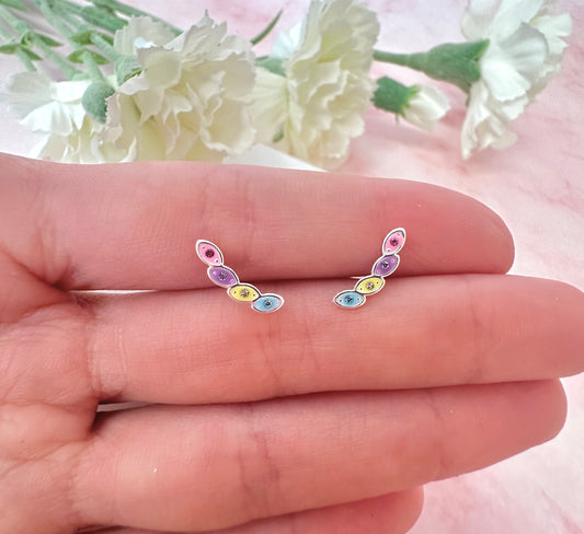 925 Sterling silver Colourful pastel climbers stud earrings.
