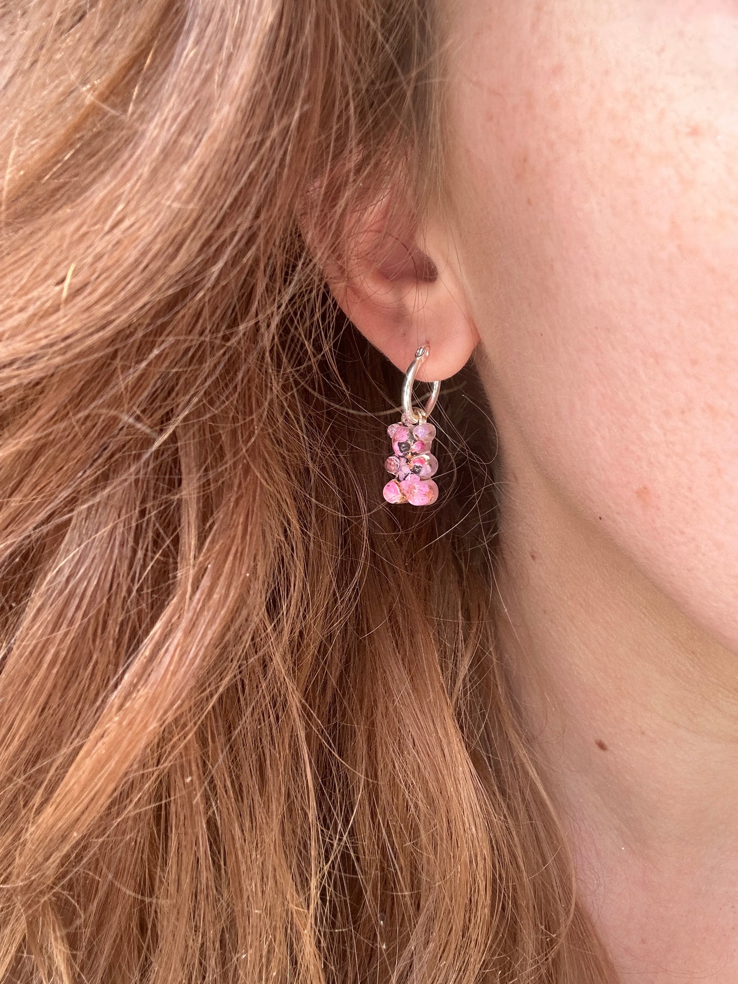 Gummy Bloom Bear hoop earrings.