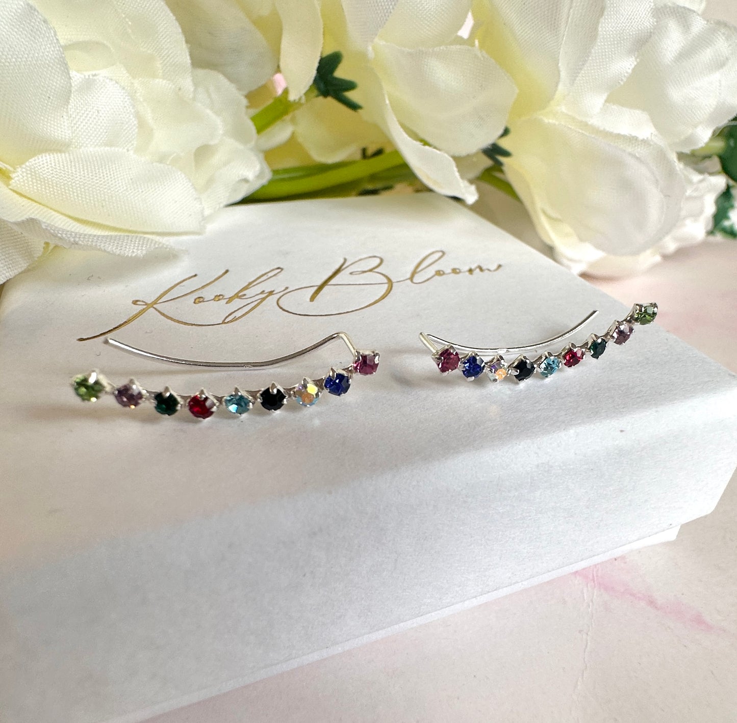 925 sterling silver Multicoloured stone ear Climbers