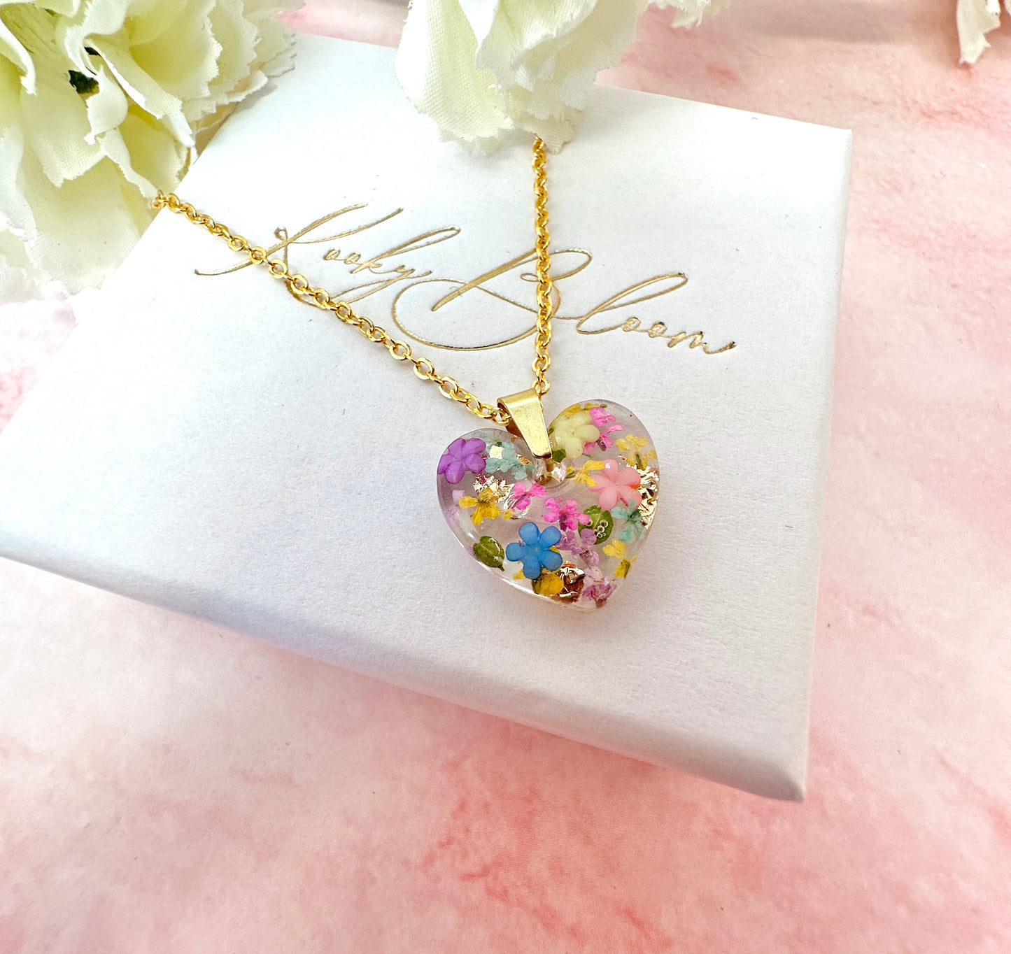 Gold Rainbow Burst bloom Heart Necklace
